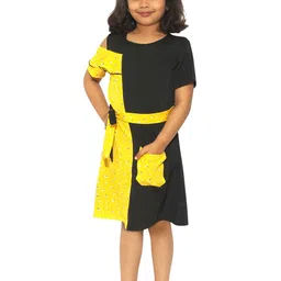 Stylo Bug Girls Black & Yellow Colourblocked Fit and Flare Dress-image-68
