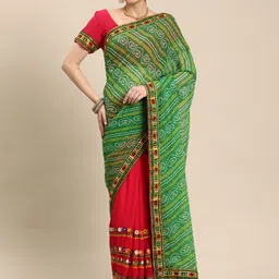 RAJGRANTH Bandhani Embroidered Pure Georgette Half & Half Saree-picture-36