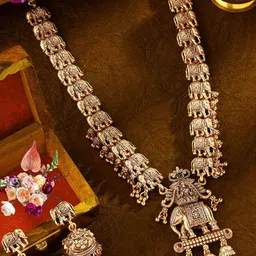 MANSIYAORANGE Gold PlatedStone Studded & BeadedJewellery Set-image-41