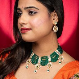 Niscka Gold-Plated Kundan Stones Studded And Beaded Jewellery Set-1