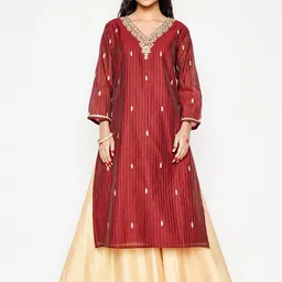 Global Desi V Neck Long Sleeves Yoke Design Rayon A Line Kurta-picture-19
