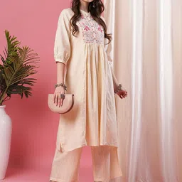 Globus Women Floral Embroidered A-Line Kurta & Palazzos Set-40