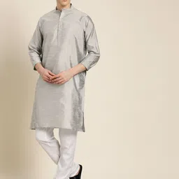 SOJANYA Men Grey Jacquard Kurta-image-27