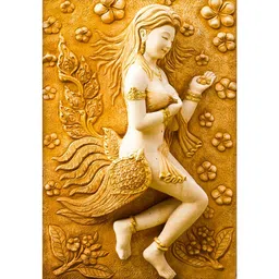 999Store Gold-Colored & Cream-Colored Flowers & Angel Mural Art Self-Adhesive Wallpaper-picture-1
