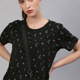 Kook N Keech Women Black  Red Printed Relaxed Round Neck Pure Cotton T-shirt-image-26