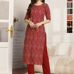 7Threads Selection Of 6 Ethnic Motifs Printed Round Neck Straight Kurta-image-79