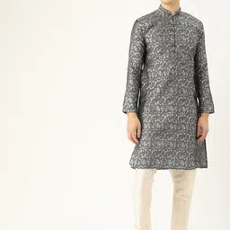 SOJANYA Men Grey & Black Woven Design Straight Kurta-picture-30