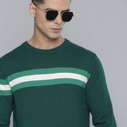 Flying Machine Men Green & White Striped Pure Cotton Pullover-image-20