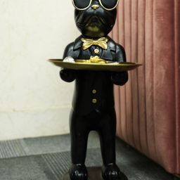 SMOKEY COCKTAIL Black & Gold Toned Figurine Mr. Funky Sculpture With Tray Showpiece-image-64