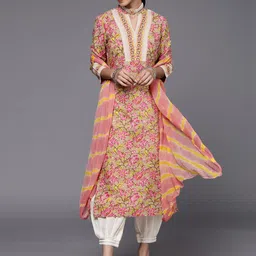 Varanga Women Peach & Pink Floral Printed Kurta With Solid Salwar And Printed Dupatta-picture-10