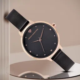 French Connection Women Black Dial & Black Stainless Steel Bracelet Style Straps Watch-54