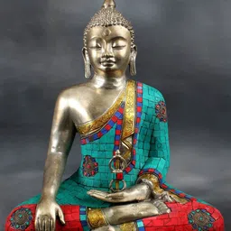 Exotic India Gold Toned Religious Brass Lord Buddha With Dorje Showpiece-image-47