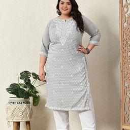PrettyPlus by Desinoor.com Floral Embroidered Thread Work Kurta With Trousers-image-39