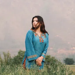 URZUV Paisley Embroidered V-Neck Thread Work Thread Work Kurti-image-31