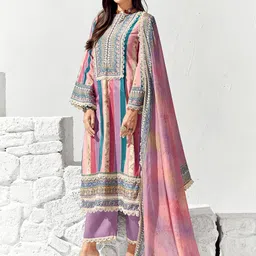 Indo Era Women Ethnic Motifs Printed Regular Thread Work Kurta with Trousers & With Dupatta-16