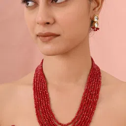 RATNAVALI JEWELS Gold-Plated Stone-Studded Necklace and Earrings-picture-21
