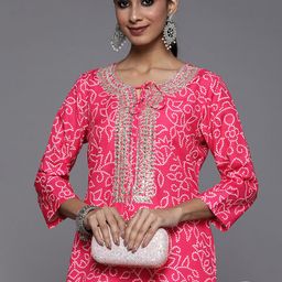 Varanga Women Pink & White Bandhani Printed Kurta-picture-17