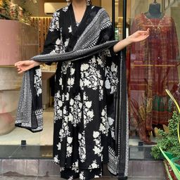 BAESD Floral Printed Sequinned Pleated Notch Neck A-line Kurta With Palazzo And Dupatta-8