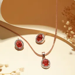 Saraf RS Jewellery Rose Gold-Plated & Red AD-Studded Jewellery Set-3