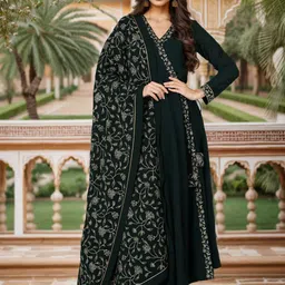 AHIKA Green Ethnic Motifs Embroidered Angrakha Kurta with Trousers & Dupatta-picture-50