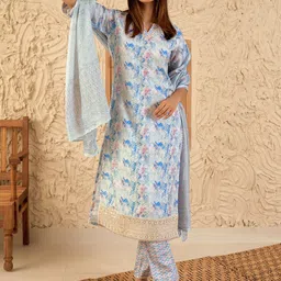 Libas Abstract Embroidered Regular Thread Work Kurta with Trousers & With Dupatta-45