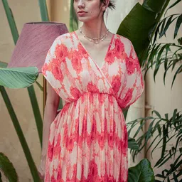 RAREISM Abstract Printed Extended Sleeves Fit & Flare Midi Dress-image-13