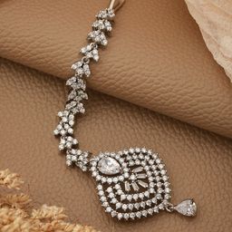 Saraf RS Jewellery Silver-Plated White AD & CZ-Studded Handcrafted Jadau Maang Tikka-image-34