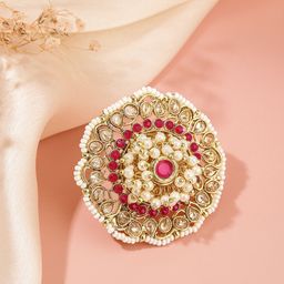 Peora Gold Plated Kundan Studded Statement Adjustable Finger Ring-image-69