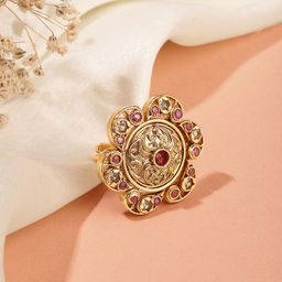 Peora Gold Plated Kundan Studded Statement Adjustable Finger Ring-image-33