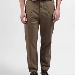 The Indian Garage Co Men Relaxed Tapered Fit Solid Casual Trousers-picture-39