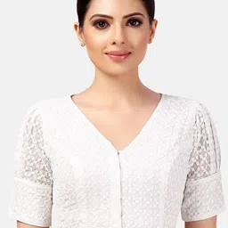 Studio Shringaar Embroidered Pure Georgette V-Neck Chikankari Saree Blouse-image-64