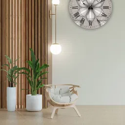 OLIVE TREE Grey & Black Printed Wooden Round Shaped Contemporary Wall Clock-19