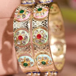 Rubans Set of 2 18K Gold-Plated Multicolor Enamel & Cubic Zirconia Studded Bangles-30