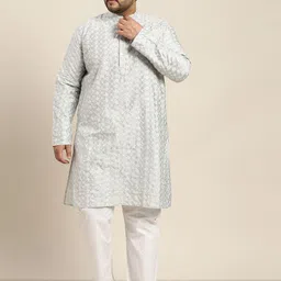 SOJANYA PLUS Men Grey & White Chikankari Embroidered Kurta-picture-42