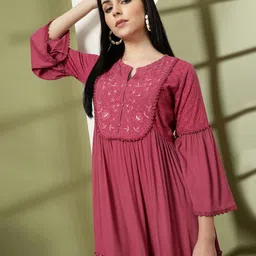 Nayam By Lakshita Women Solid Embroidered Rayon Tiered Dress-picture-36