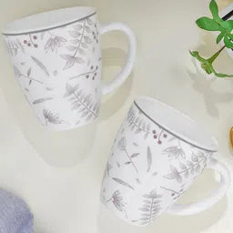 Larah by BOROSIL Premia Series Grandeur White 2Pcs Floral Printed Opalware Mugs 390ml Each-16