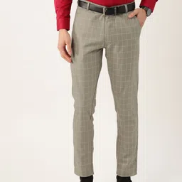 SOJANYA Men Grey & Cream-Coloured Smart Fit Checked Crop Trousers-picture-13