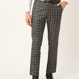 SOJANYA Men Charcoal Grey & White Checked Smart Fit Formal Trousers-picture-17