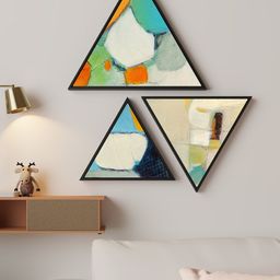 Art Street Green 3 Pcs Abstract Stretched on Wooden Framed Art Print Canvas Wall Painting-image-27