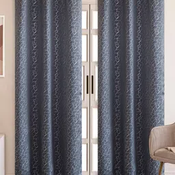 HOMEMONDE Grey & Beige Set of 2 Geometric Black Out Long Door Curtain-3