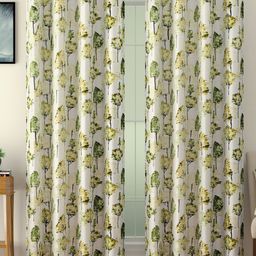 SWAYAM Green & White Set of 2 Floral Room Darkening Long Door Curtain-7
