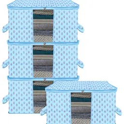 Kuber Industries Blue 4 Pieces Printed Storage Bag Organiser-14