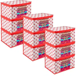 Kuber Industries Red & White 9 Pieces Printed Saree Organizers-15