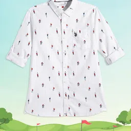 U.S. Polo Assn. Kids Boys White Conversational Opaque Print Pure Cotton Casual Shirt-image-56