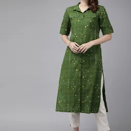 Anouk Women Olive Green Antiviral Finish Geometric Print Pure Cotton Straight Kurta-picture-6