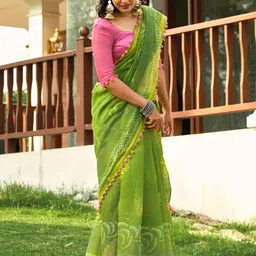 KALINI Ethnic Motifs Embroidered Pure Cotton Block Print Saree-picture-6