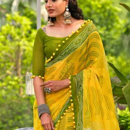 KALINI Ethnic Motifs Embroidered Pure Cotton Block Print Saree-picture-5