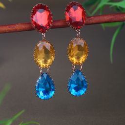 StyleCast Rose Gold-Plated Stones Studded Teardrop Shaped Drop Earrings-image-63
