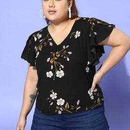 Berrylush Curve Floral Print Flutter Sleeve Ruffles Top-picture-9