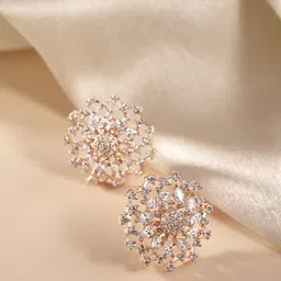 Peora Rose Gold-Plated Cubic Zirconia Contemporary Stud Earrings-image-36